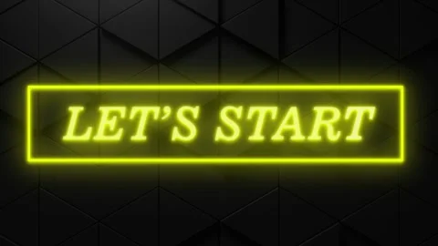"Let's Start" Neon Glowing Text Animation on Black Geometric Background Stock Footage 321445626