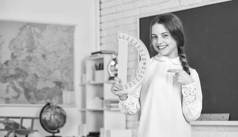 Lets study together. Learning to use protractor. back to school. High school Foto stock