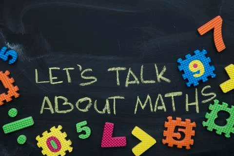 Let's talk about math inscribed on a blackboard Stock Photos