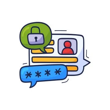 Let's talk about security. Doodle vector illustration with chat icons, padloc Stock Illustration