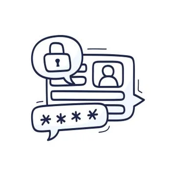 Let's talk about security. Doodle vector illustration with chat icons, padloc Stock Illustration