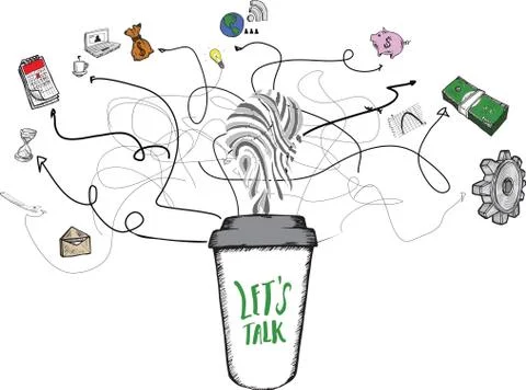 Lets talk concept on coffee cup Stock Illustration