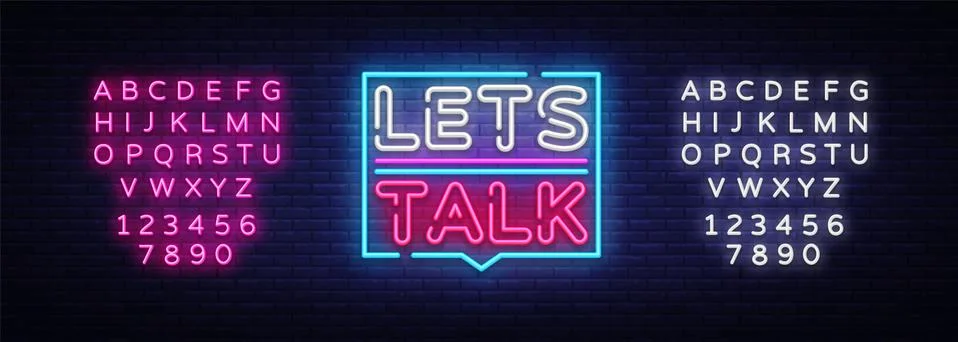 Let's talk neon signs vector. Lets talk text Design template neon sign, light Stock Illustration