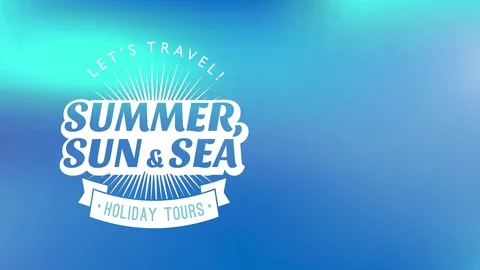 Lets tour words making an arc above summer sun and sea written between lean Stock Footage 129795731
