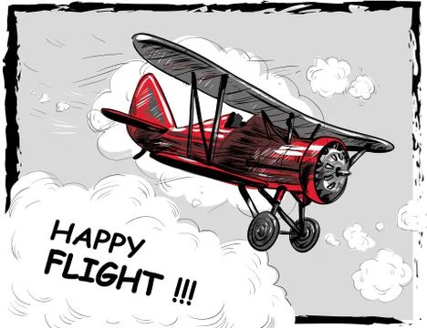 Lets travel concept vector illustration. Retro airplane poster. Old model plane Stock Illustration