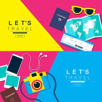 Let's Travel, layout, flat design, vector illustration. Stock Illustration
