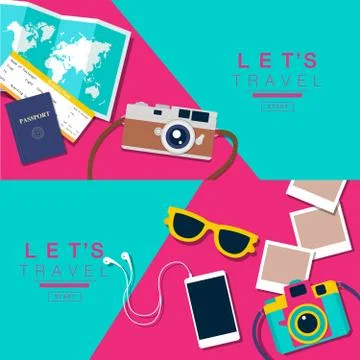 Let's Travel, layout, flat design, vector illustration. Stock Illustration
