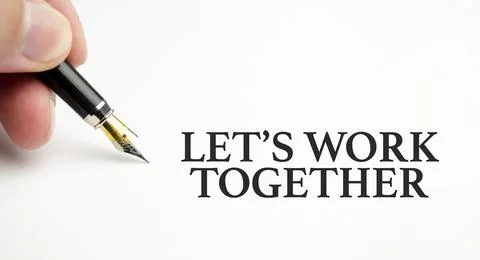 Let's work together words and pen on white background Stock Photos