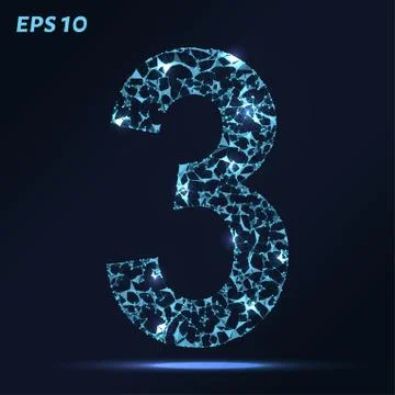 The letter 3 consists of points, lines and triangles. Vector illustration. Stock Illustration