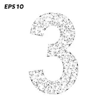 The letter 3 consists of points, lines and triangles. Vector illustration. Stock Illustration