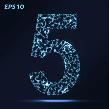 The letter 5 consists of points, lines and triangles. Vector illustration. Stock Illustration