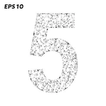 The letter 5 consists of points, lines and triangles. Vector illustration. Stock Illustration