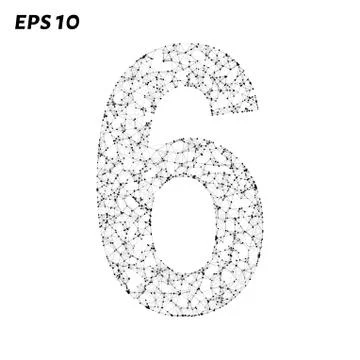 The letter 6 consists of points, lines and triangles. Vector illustration. Stock Illustration