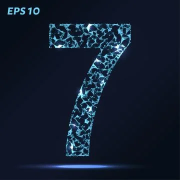 The letter 7 consists of points, lines and triangles. Vector illustration. Stock Illustration