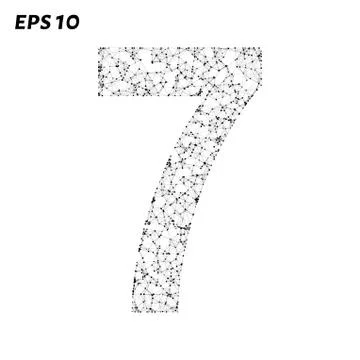 The letter 7 consists of points, lines and triangles. Vector illustration. Stock Illustration