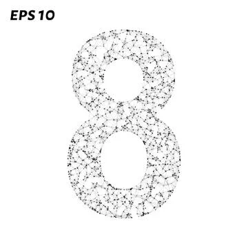 The letter 8 consists of points, lines and triangles. Vector illustration. Stock Illustration