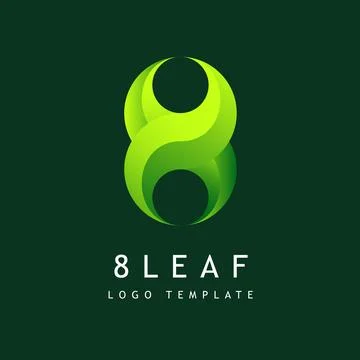 Letter 8 number gradient leaf nature logo design illustration. Illustrazione stock