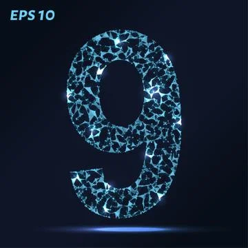 The letter 9 consists of points, lines and triangles. Vector illustration. Illustrazione stock