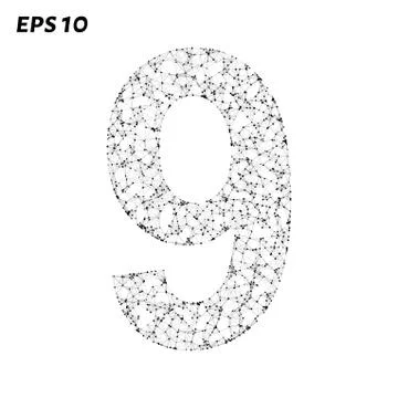 The letter 9 consists of points, lines and triangles. Vector illustration. Stock Illustration