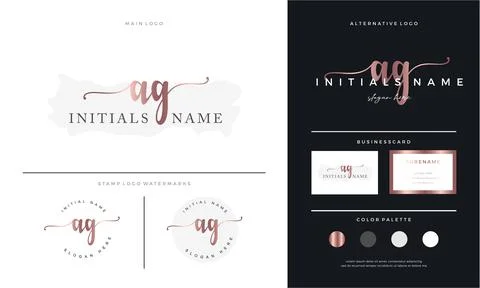 Letter AG A G handwriting Initial feminine and beauty logo design template on Stock Illustration