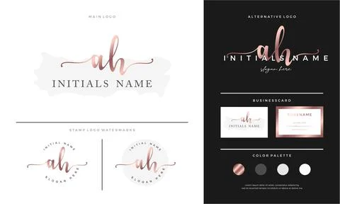 Letter AH A H handwriting Initial feminine and beauty logo design template on Stock Illustration