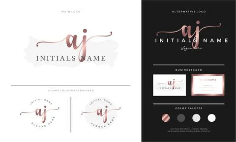 Letter AJ A J handwriting Initial feminine and beauty logo design template on Stock Illustration
