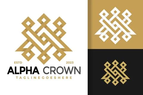 Letter A Alpha Crown Logo vector icon illustration Illustrazione stock