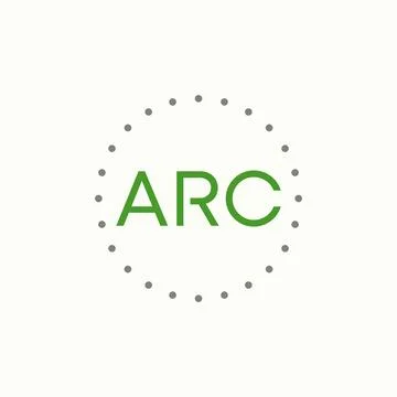 Letter ARC font with circle dots around Related to initial typography monogram Illustrazione stock