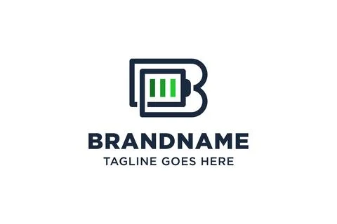 Letter B Battery Monoline Logo, symbolizing power, efficiency, and reliable.. Stock Illustration