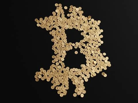 Letter B for bitcoin formed from hundreds of small coins Stock Illustration