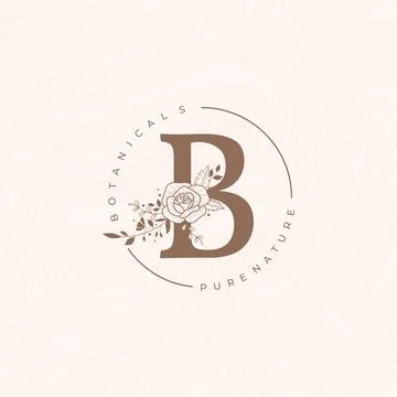 Letter B Botanical Flowers . Initial Wedding Monogram Font Logo. Circle Flora Stock Illustration