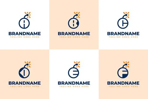 Letter A B C D E F Bomb Modern Logo Set, symbolizing impact, energy, and po.. Stock Illustration