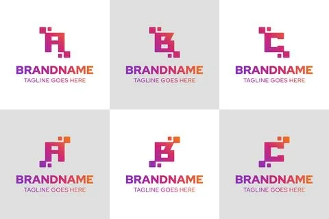 Letter A B C Pixel Data Logo Set, symbolizing connectivity, innovation, and.. 스톡 일러스트