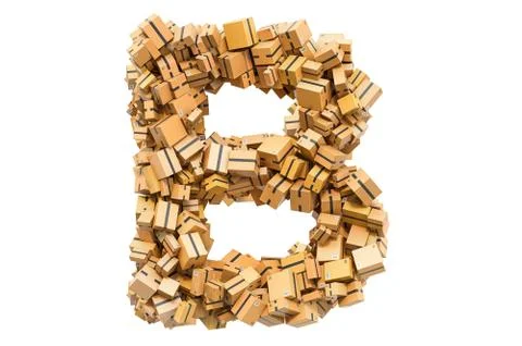Letter B from cardboard boxes. 3D rendering Stock Illustration