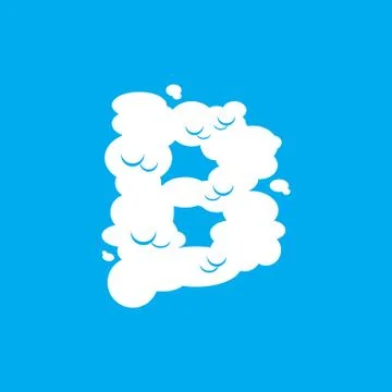 Letter B cloud font symbol. White Alphabet sign on blue sky Stock Illustration