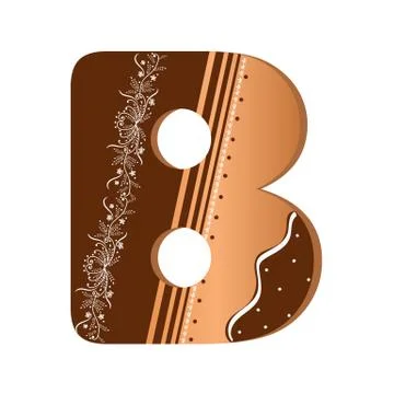 Letter B cookie with ornaments. Cute letters decorative with chocolate Stock Illustration