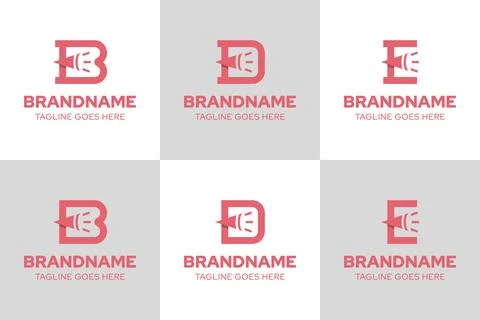 Letter B D E Trumpet Logo Set, symbolizing creativity, harmony, and express.. Stock Illustration