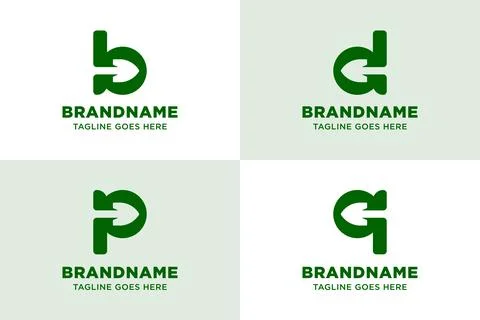 Letter B D P Q Shovel Modern Logo Set, symbolizing growth, cultivation, and.. Stock Illustration