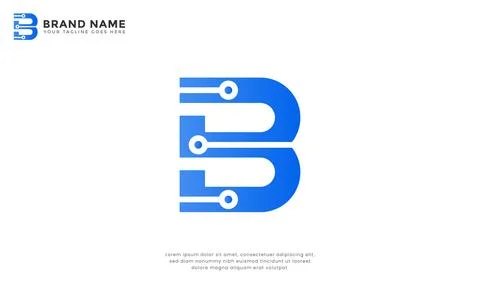 Letter B Digital Circuit Logo Stock Illustration