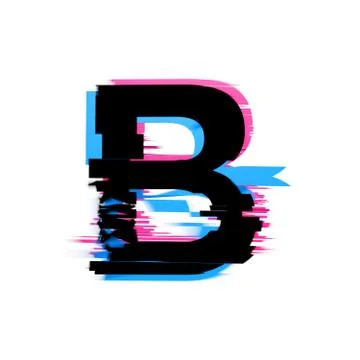 Letter B distorted neon glitch effect text font. 3D Render Stock Illustration
