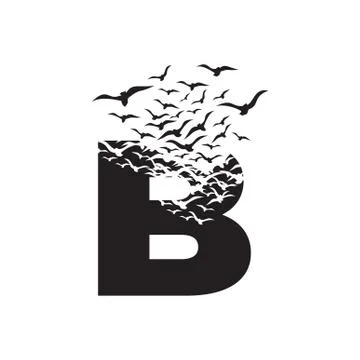 Letter B with effect of destruction. Dispersion. Birds Illustrazione stock