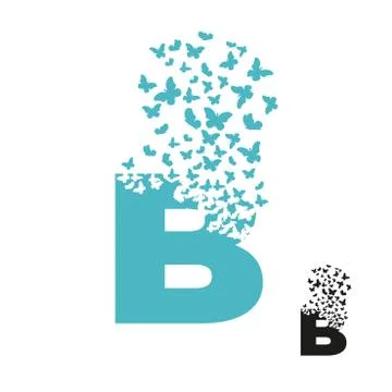 Letter B with effect of destruction. Dispersion. Butterfly, moth Stock Illustration