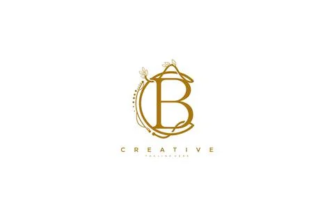 Letter B Floral Monogram Rounded Ornate Elegant Logo Design Stock Illustration