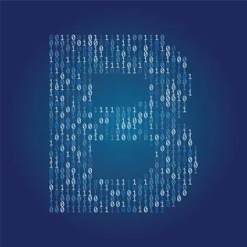 Letter B font made from binary code digits on a dark blue background Stock Illustration