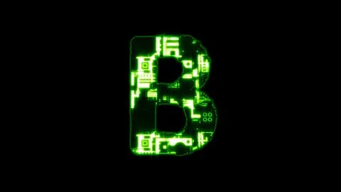 Letter B, glowing high tech digital cyberpunk green alphabet on black Stock Illustration