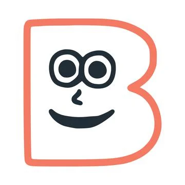 Letter b happy eccentric smiling character, smiley face vector clip art Stock Illustration