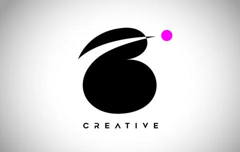 Letter B Icon Logo with Negative Space Design and Bold Icon with purple Dot Stock Illustration
