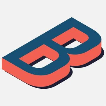 Letter in B isometric view. Blue-orange colors. Stock Illustration