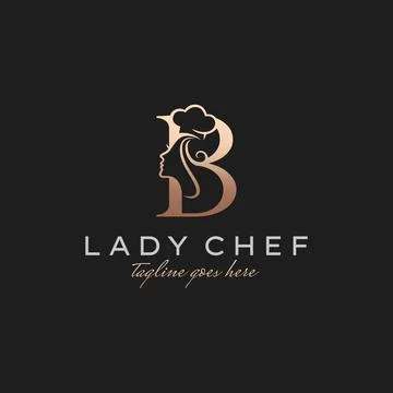 Letter B Lady Chef, Initial Beauty Cook Logo Design Vector Stock Illustration