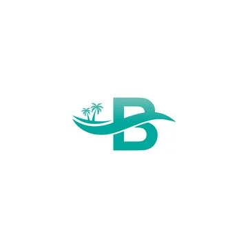 Letter B logo  coconut tree and water wave icon design Illustrazione stock